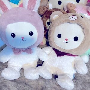 Cute His and Hers Plush Bunny and Bear Set of 2